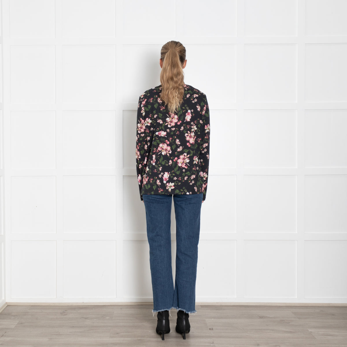 Erdem Black Pink Floral Cotton Long Sleeve Top