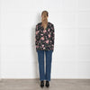 Erdem Black Pink Floral Cotton Long Sleeve Top