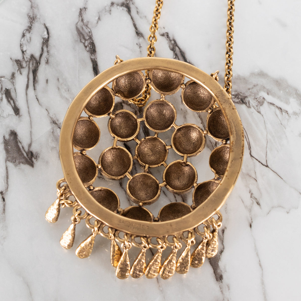 Saint Laurent Gold Tone Ball Flower Pendant Necklace
