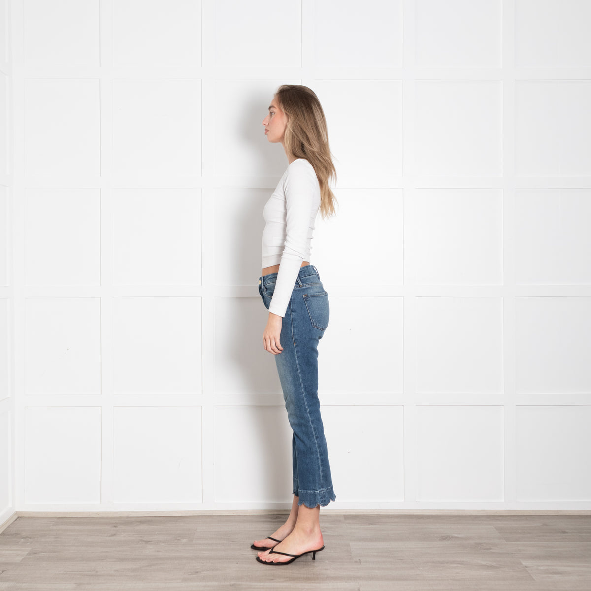 Frame Blue Denim Scallop Trim Cropped Jeans