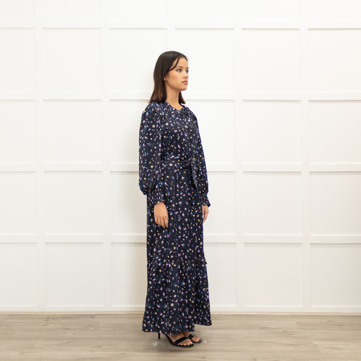 Wyse Navy Pink Cream Satin Maxi Dress