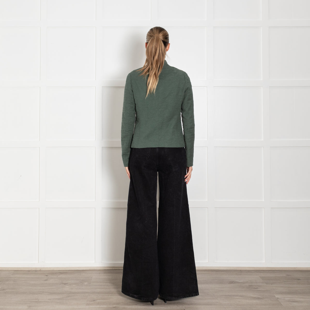 Vince Khaki Green Textured Cotton Blend Zip front Jacket