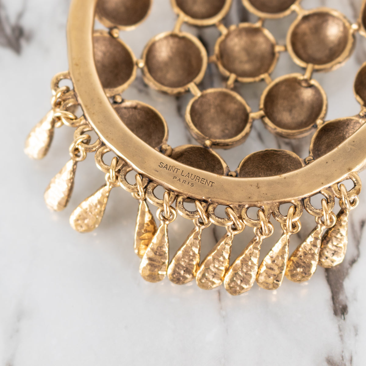 Saint Laurent Gold Tone Ball Flower Pendant Necklace