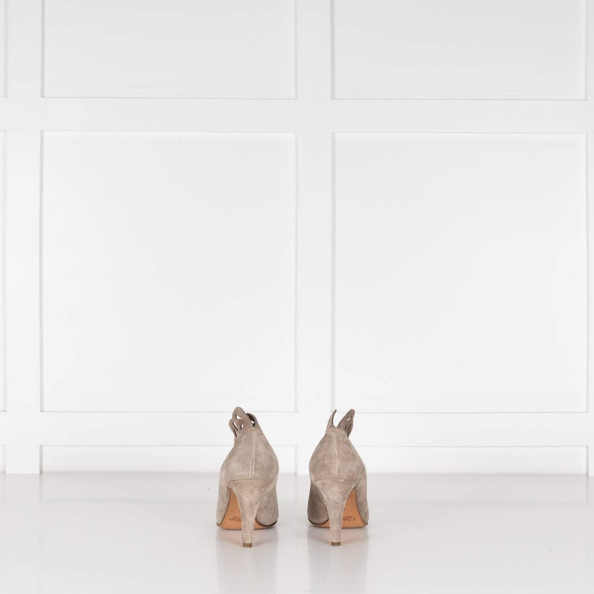 Chloe Beige Cut Out Detail Suede Heels