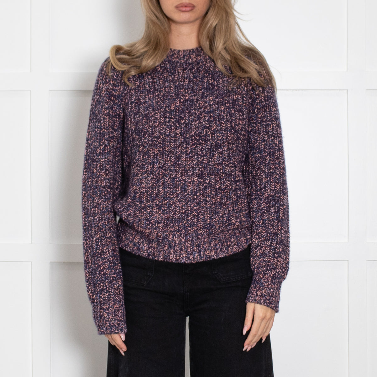 White + Warren Blue Marl Cashmere Chunky Knit Jumper