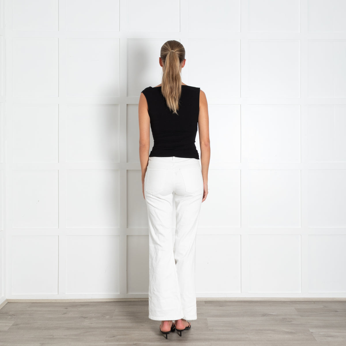 Reformation Black Cowl Neck Sleeveless Top With Assymetric Ruching