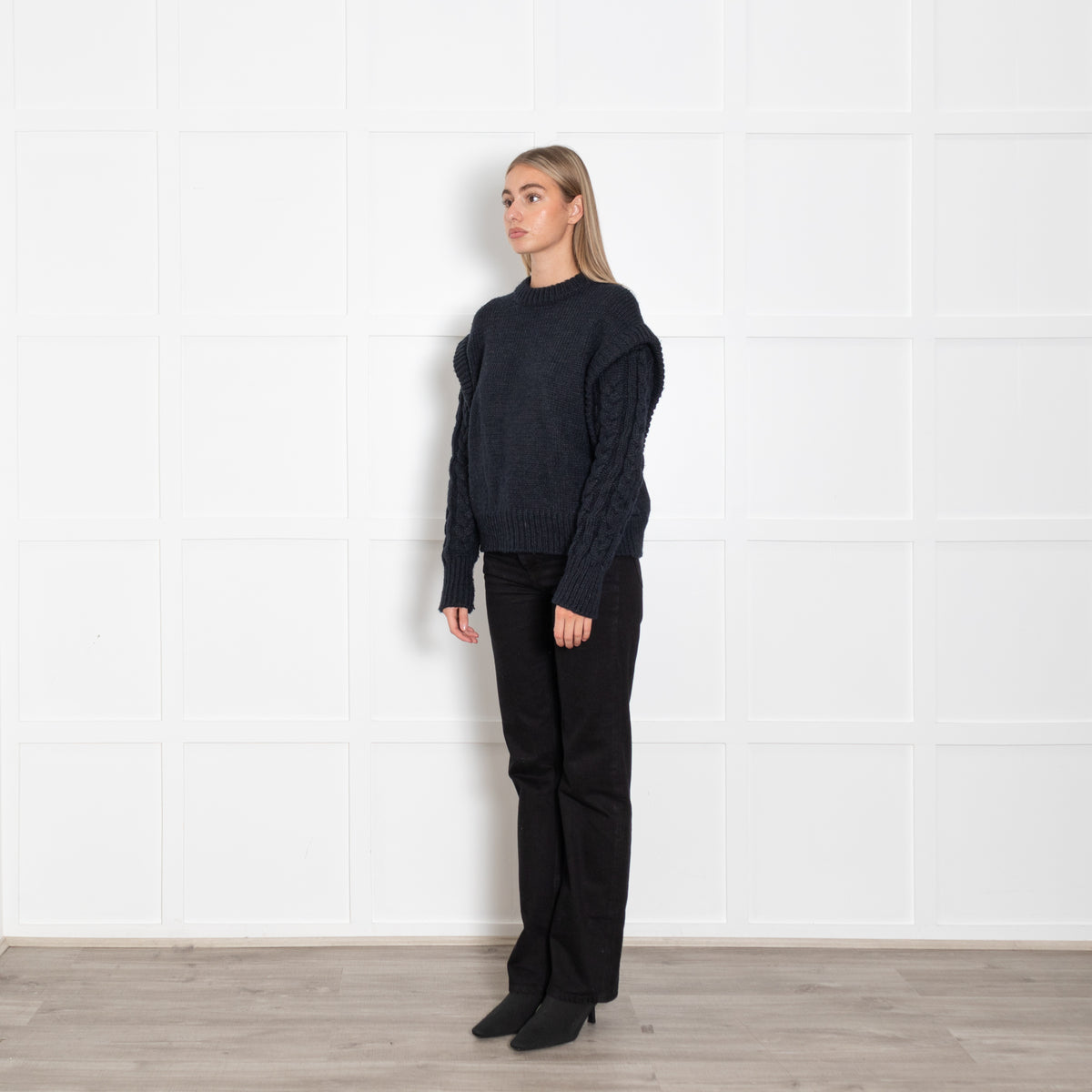 Jakke Navy Blue Cable Jumper