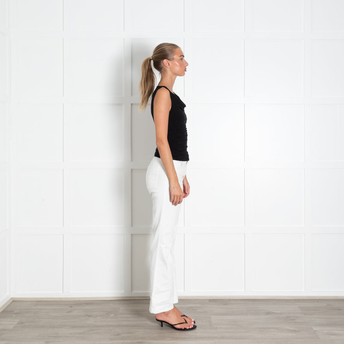 Reformation Black Cowl Neck Sleeveless Top With Assymetric Ruching