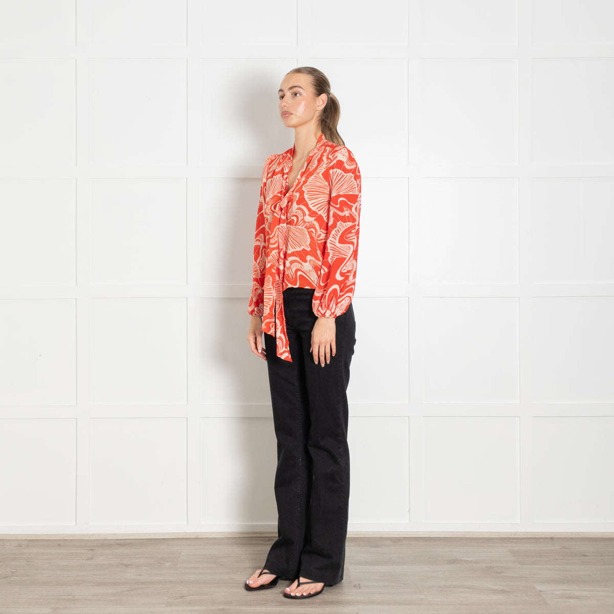 Rixo Orange Cream Pussy Bow Silk Blouse