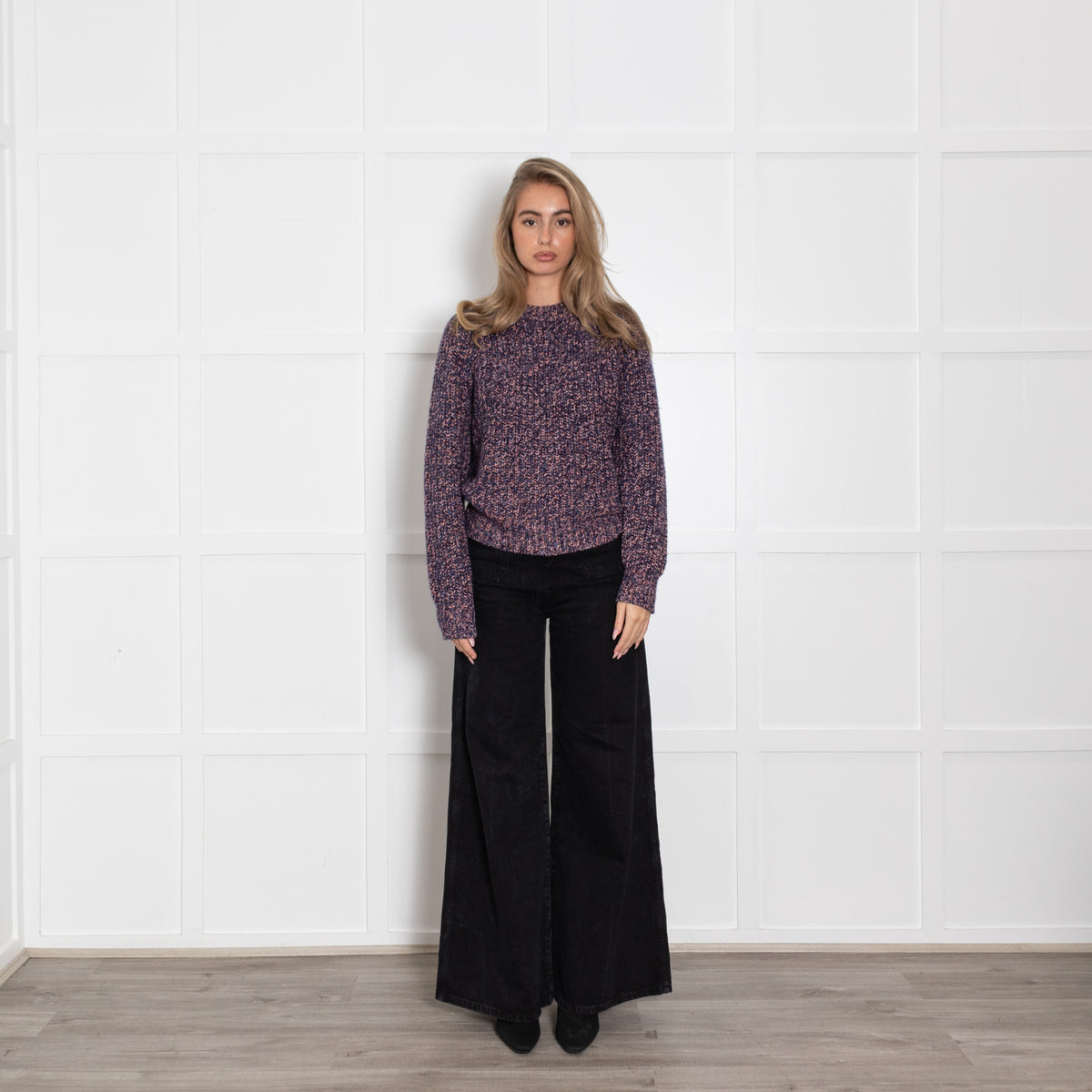 White + Warren Blue Marl Cashmere Chunky Knit Jumper