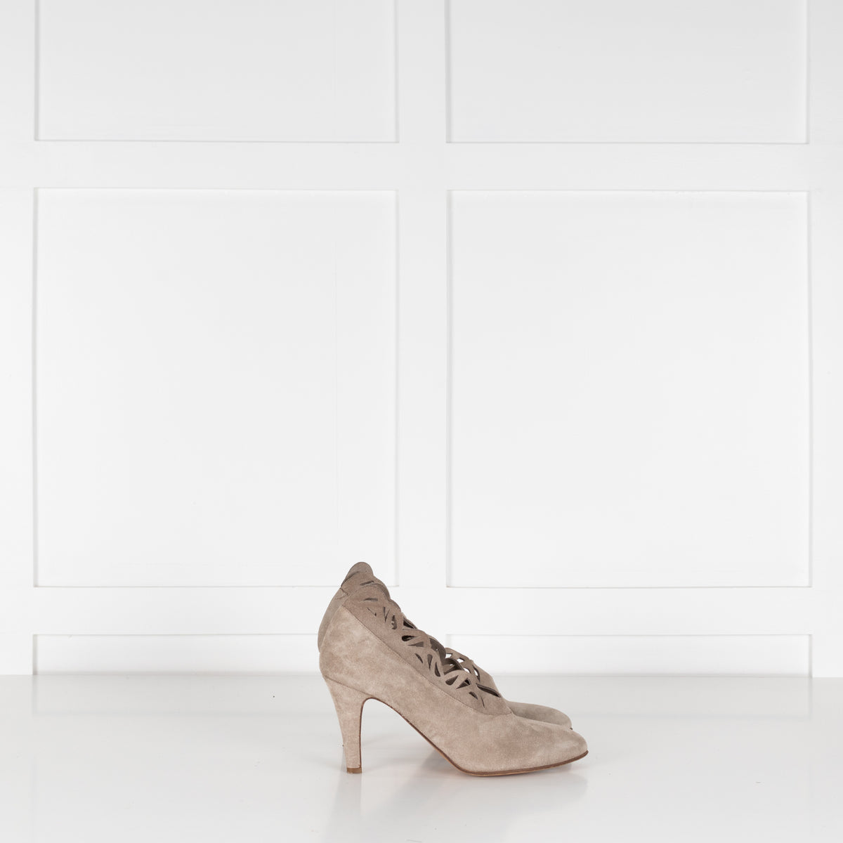 Chloe Beige Cut Out Detail Suede Heels