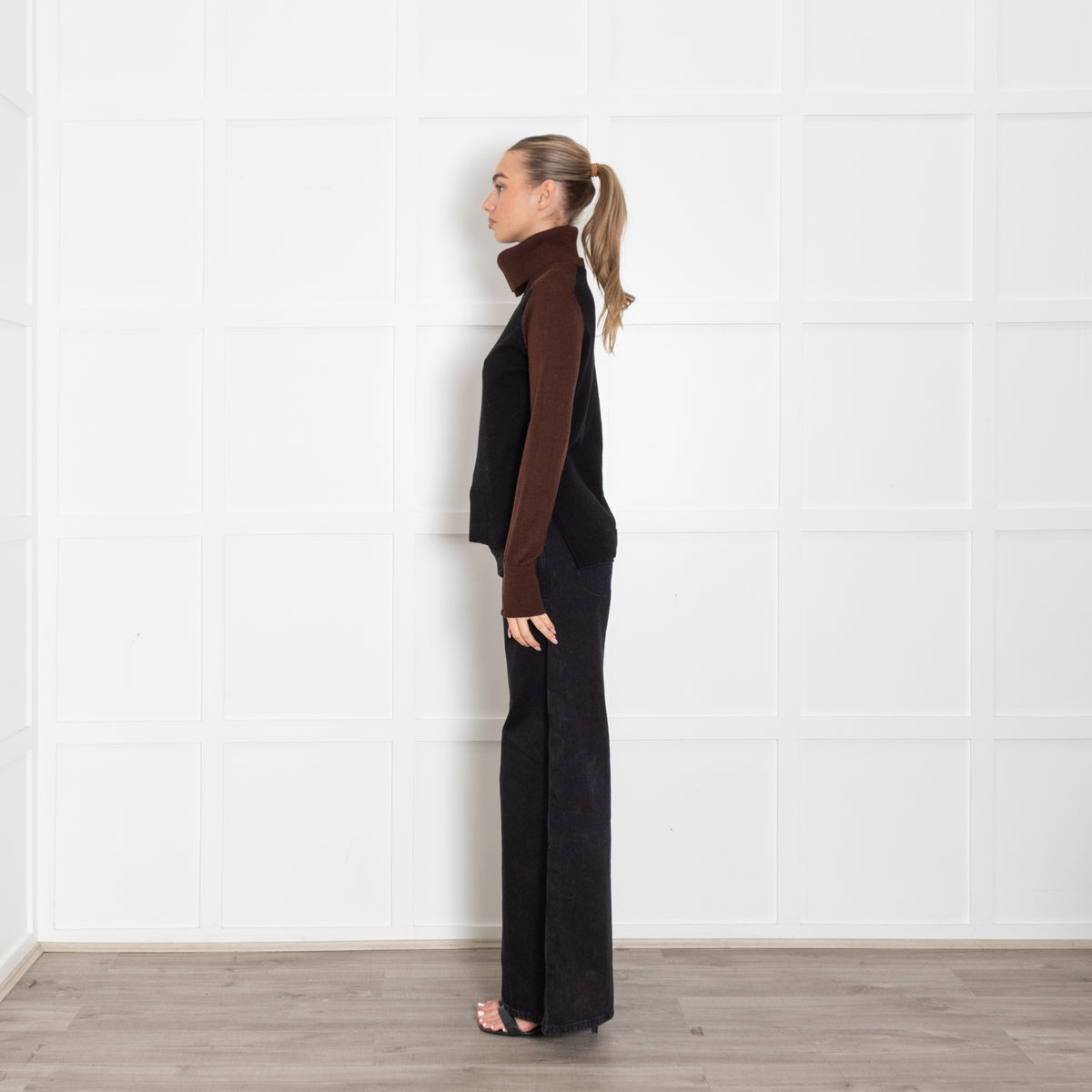 Me + Em Black And Brown Jumper With Detachable Roll Neck