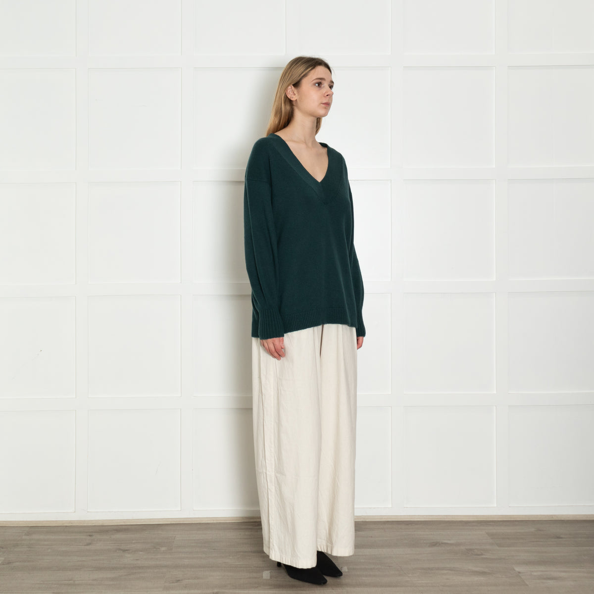 Chinti & Parker Green V-Neck Wool Blend Oversized Sweater