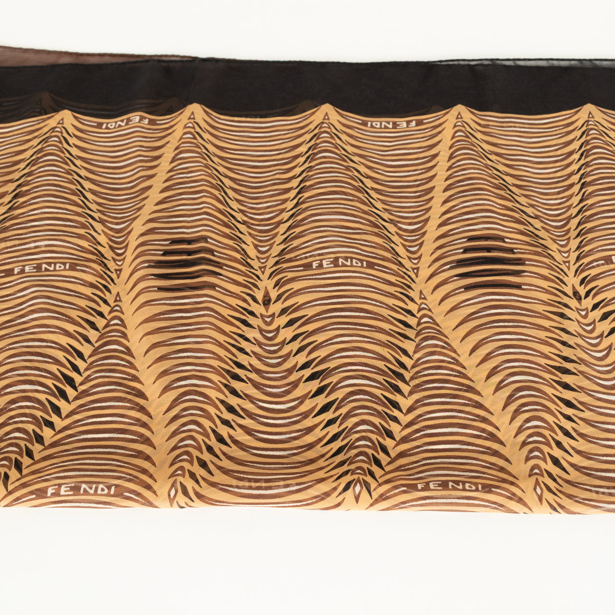 Fendi Brown, Black & White Patterned & Logo Long Scarf