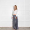 Me+Em Blue Beige Silver Lurex Tweedy Side Stripe Wide Leg Trousers