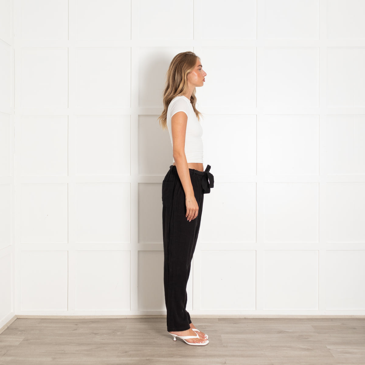 Not Shy Black Cheesecloth Joggers With Belt