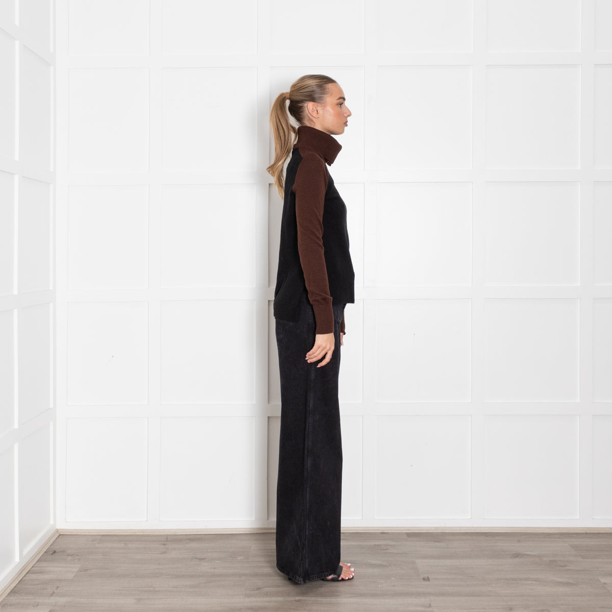 Me + Em Black And Brown Jumper With Detachable Roll Neck