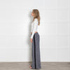 Me+Em Blue Beige Silver Lurex Tweedy Side Stripe Wide Leg Trousers