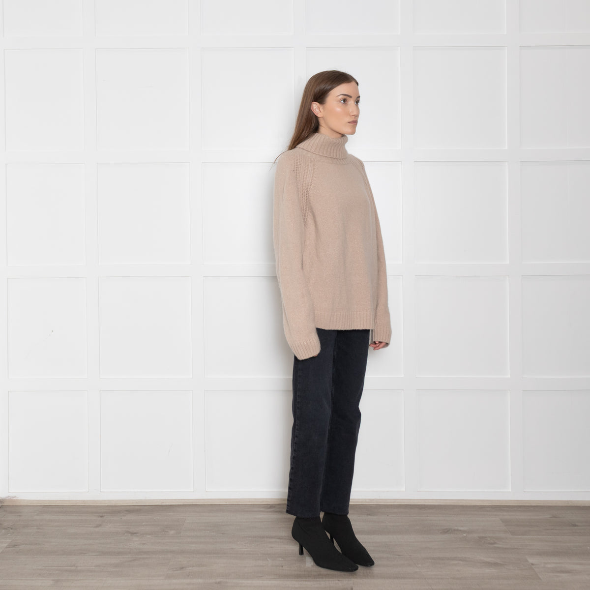 Wyse Beige and Gold Lurex Cashmere Jumper