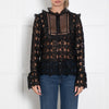 Self Portrait Black Lace Frill Trim Long Sleeve Top