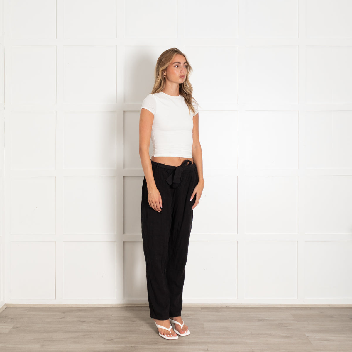 Not Shy Black Cheesecloth Joggers With Belt