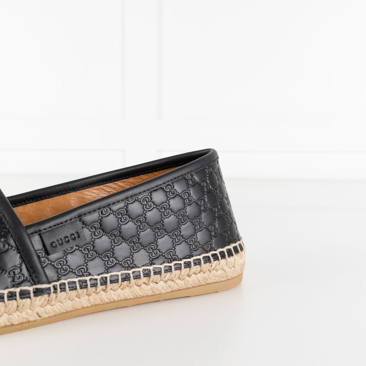 Gucci Black Leather Logo Embossed Espadrilles