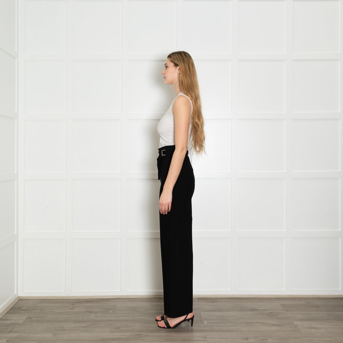 Maje Black High Waisted Belted Wide Leg Trousers