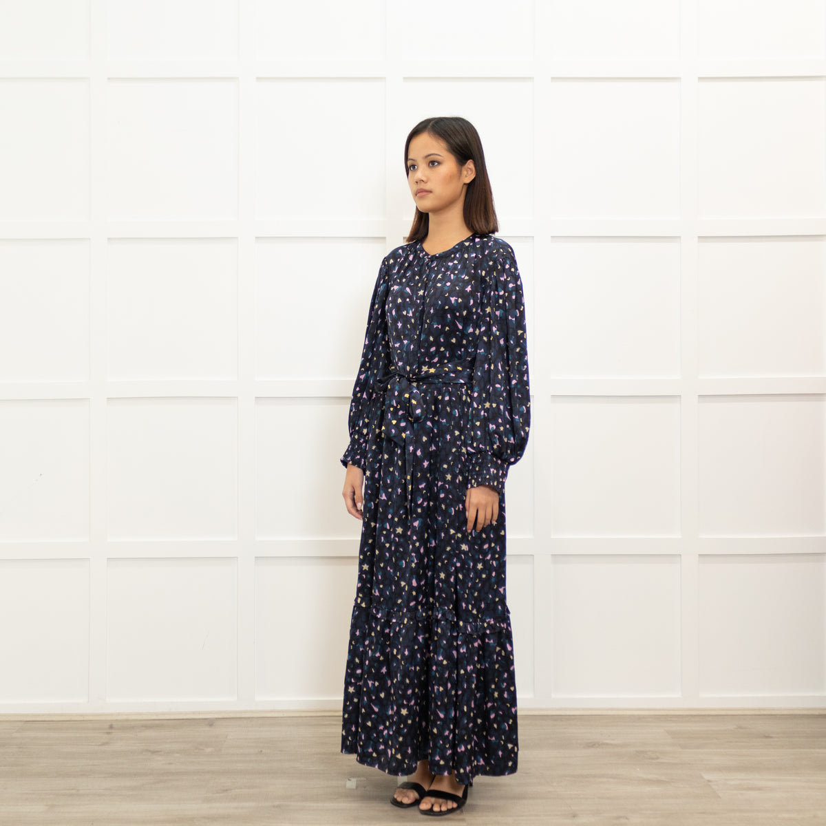 Wyse Navy Pink Cream Satin Maxi Dress