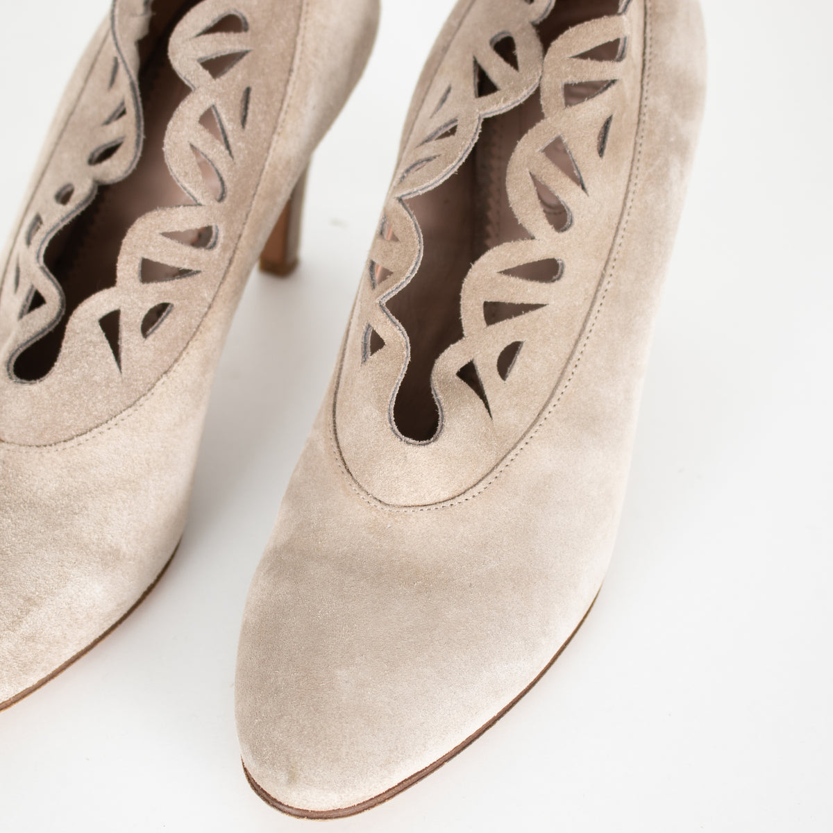 Chloe Beige Cut Out Detail Suede Heels