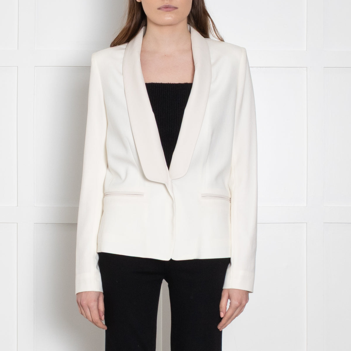 IRO White Tuxedo Jacket With Faux Leather Collar