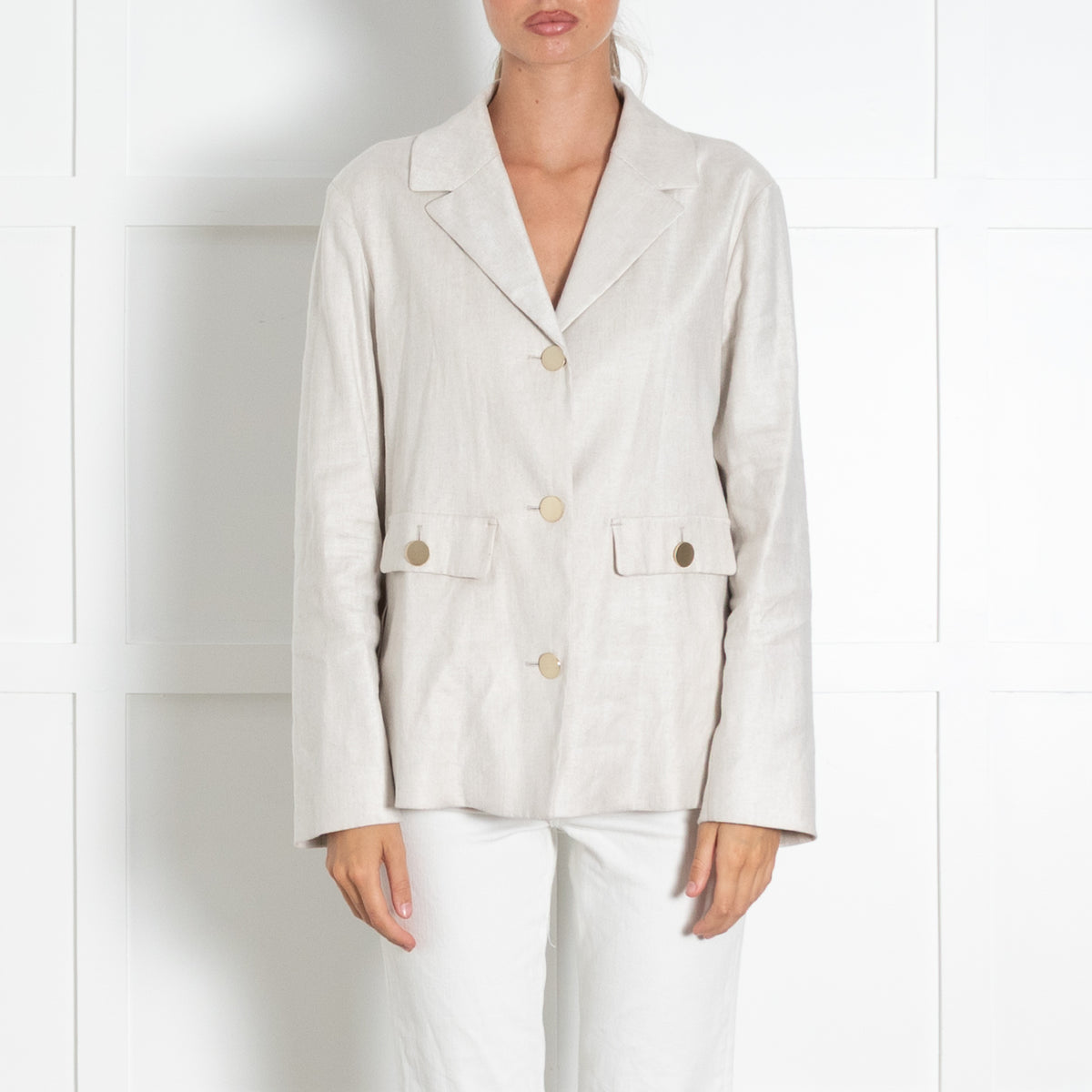 S Max Mara Cream Linen  Blazer With Gold Buttons