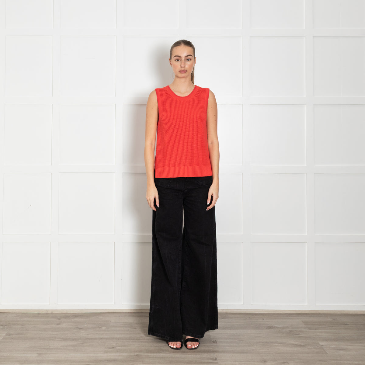 Me + Em  Orange  Cotton Blend Knitted Tank Top