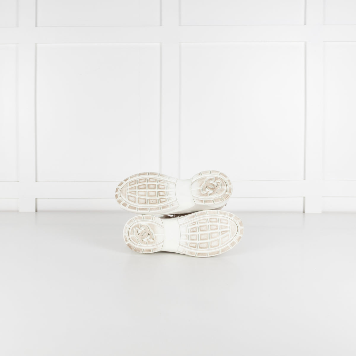 Chanel Beige Perforated Mesh Design With CC Suede Trainers