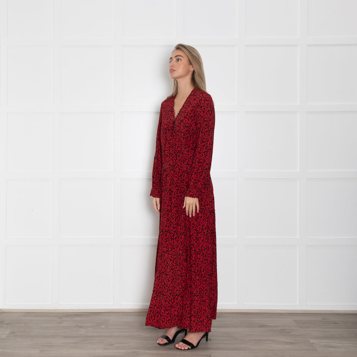 Zadig & Voltaire Black Red Floral Maxi Dress