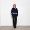 Jacquemus Navy Ribbed  Deep V Crop Asymetric Jumper