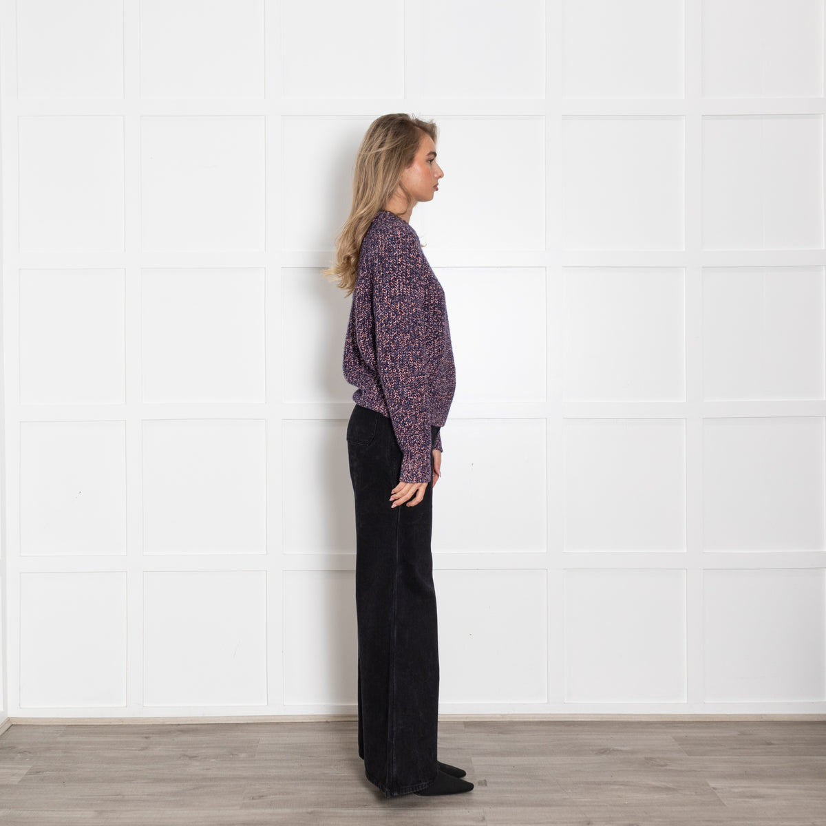 White + Warren Blue Marl Cashmere Chunky Knit Jumper