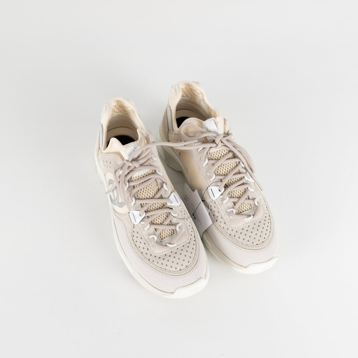 Chanel Beige Perforated Mesh Design With CC Suede Trainers