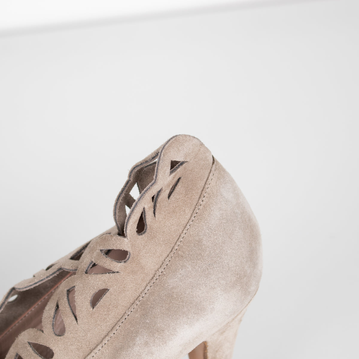 Chloe Beige Cut Out Detail Suede Heels