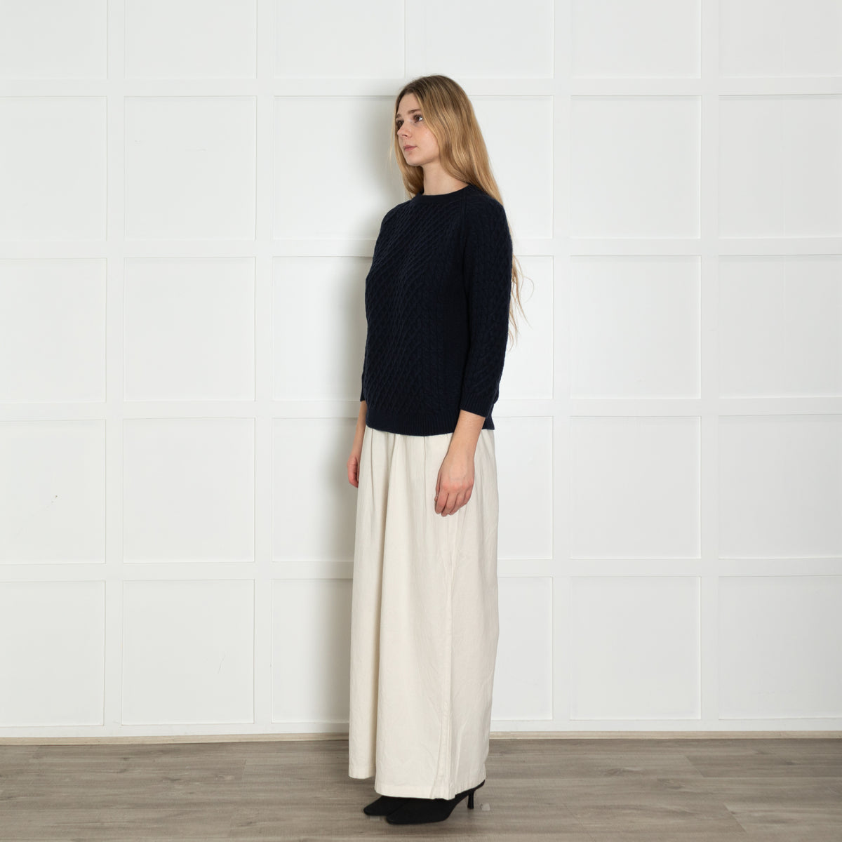 Chinti & Parker Navy Blue Cable Merino Wool Blend Sweater