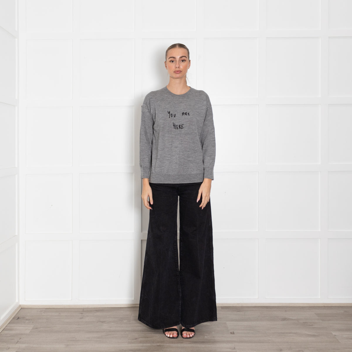J Crew Grey Wool Jumper With 'You Are Here' Logo