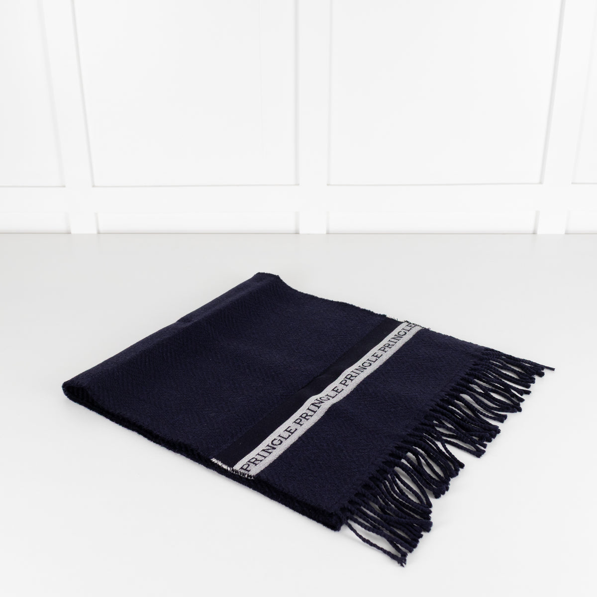 Pringle Navy Woven Logo Scarf