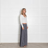 Me+Em Blue Beige Silver Lurex Tweedy Side Stripe Wide Leg Trousers