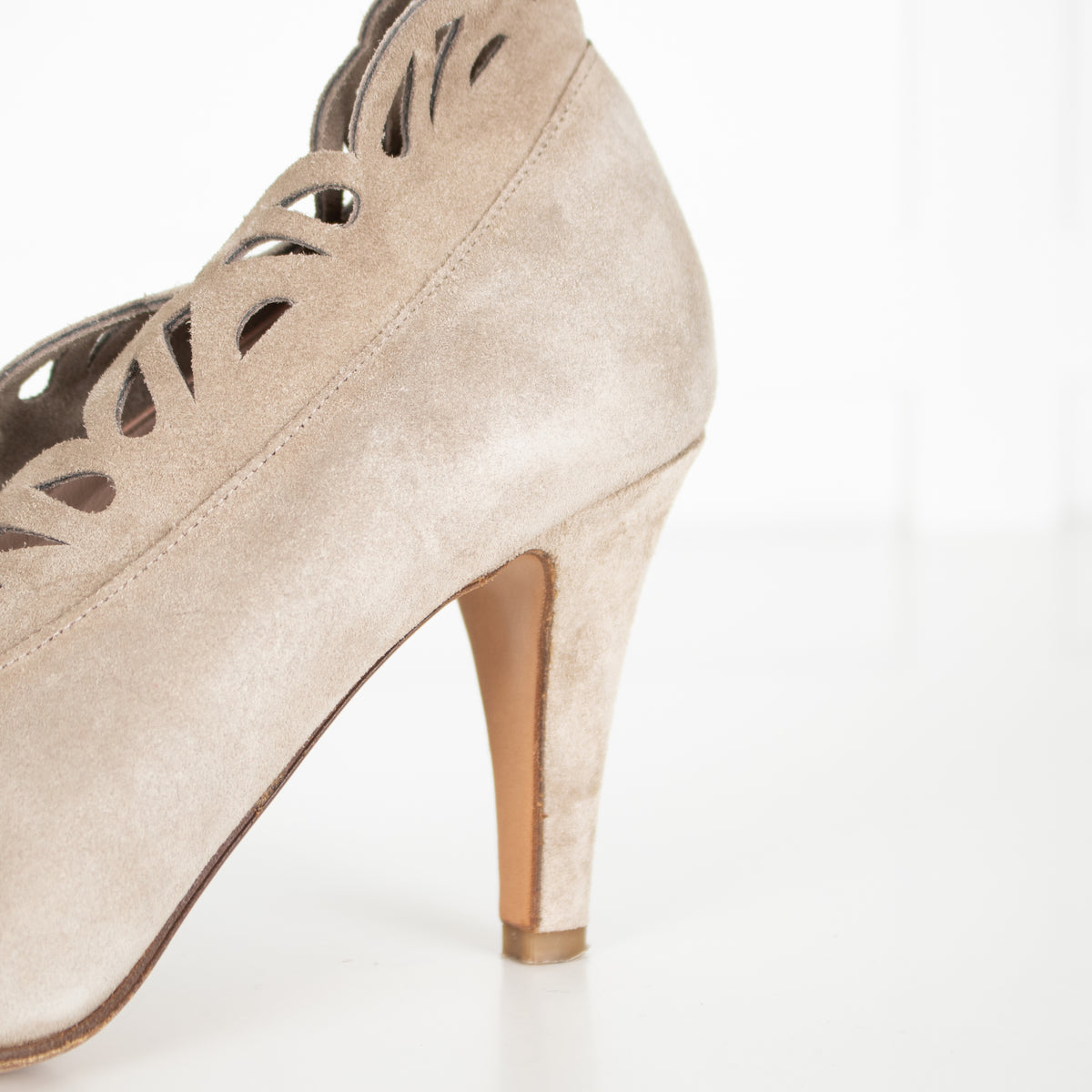 Chloe Beige Cut Out Detail Suede Heels