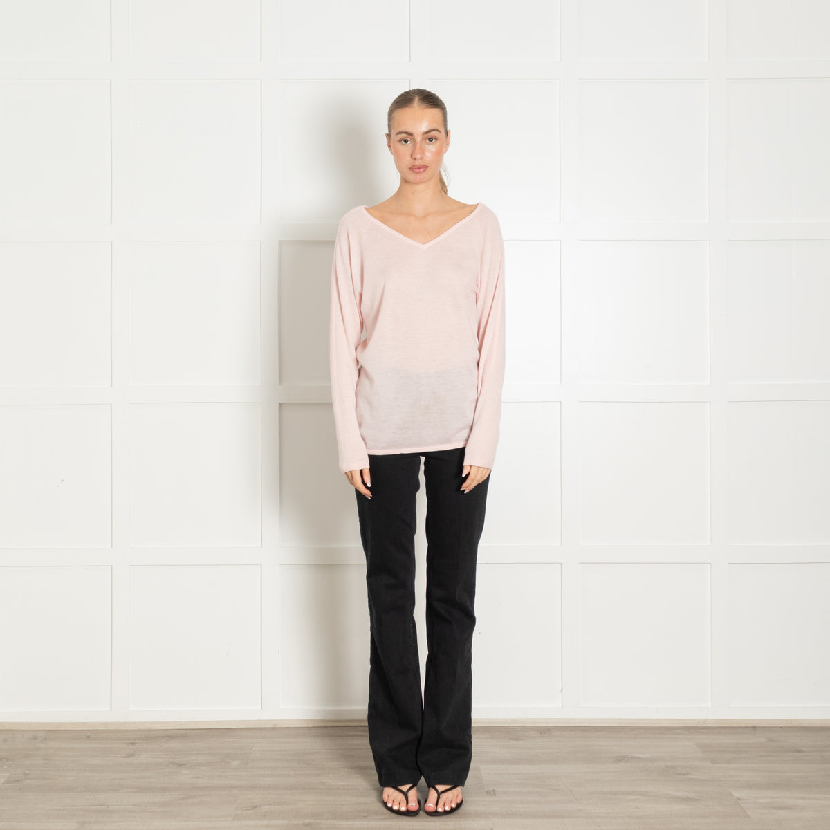 Duffy Pink Fine Knit V Neck Sweater