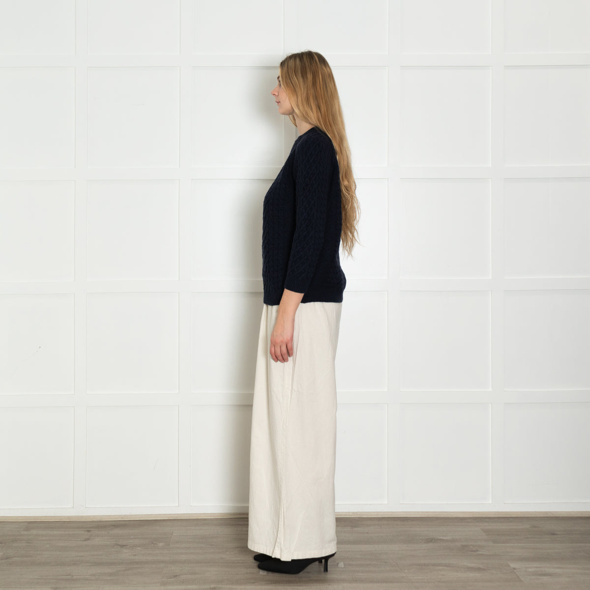 Chinti & Parker Navy Blue Cable Merino Wool Blend Sweater