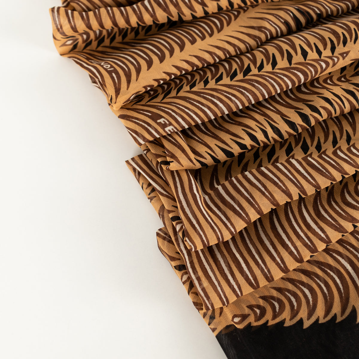 Fendi Brown, Black & White Patterned & Logo Long Scarf