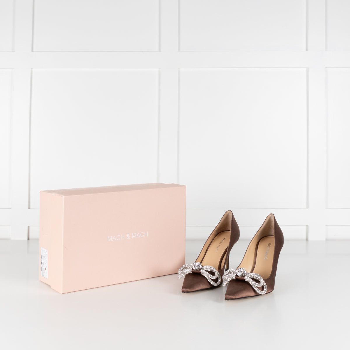 Mach & Mach Brown Satin Crystal Double Bow Shoes