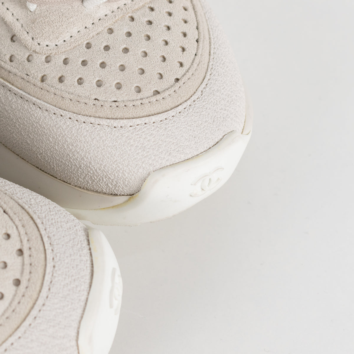 Chanel Beige Perforated Mesh Design With CC Suede Trainers