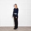 Jacquemus Navy Ribbed  Deep V Crop Asymetric Jumper
