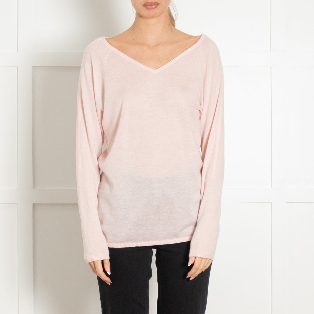 Duffy Pink Fine Knit V Neck Sweater